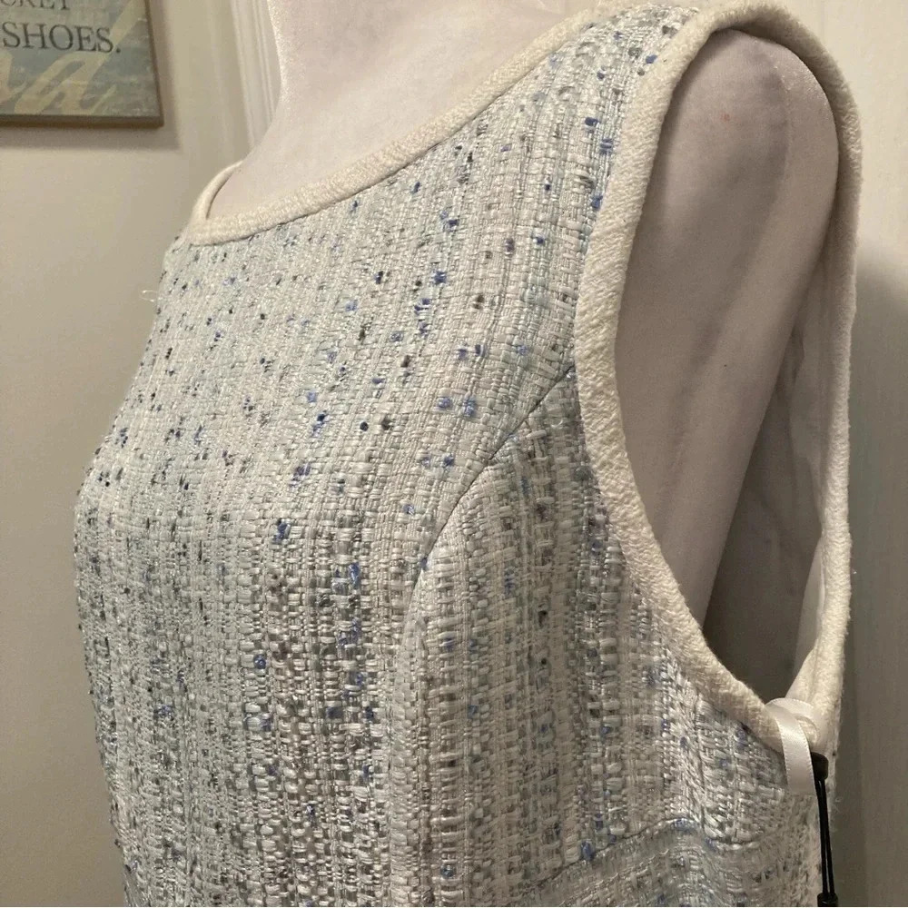 Karl Lagerfeld Women's Blue/White Sleeveless Tweed Size 12 Dress NWT - Picture 6 of 16
